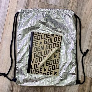 NEW ** GOLDEN GOOSE ** silver drawstring bag, notebook / journal & marker / pen